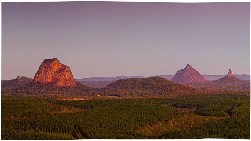 The iconic Glass House Mountains